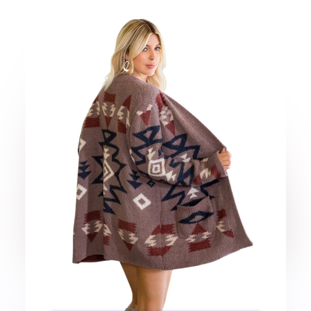Blue B Aztec Pattern Brown moca Soft‎ cardigan